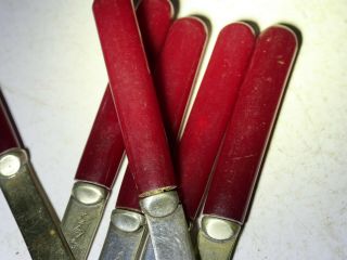 SET OF 6 CHERRY RED AMBER BAKELITE OR FATURAN HANDLED CUTLERY KNIFES - VERY RARE 3