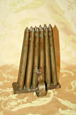 Antique Rare French Brass 12 - Tube 10 " Tall Taper Candle Wax Mold W/ Handle