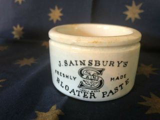 Antique J.  Sainsbury " Bloater Paste " Ceramic Small Pot In