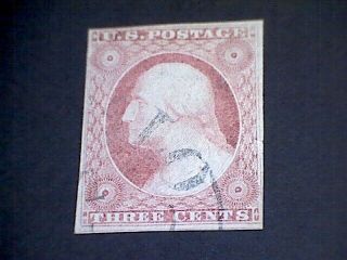 U.  S.  Stamp Scott 11 (verified) Dull Red 1851 - 1857 Rare