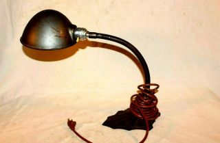 Antique Gooseneck Adjustable Desk Lamp Cast Iron Base Brown Desk Table Light L4