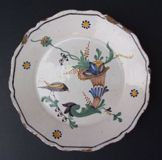 Tin Glazed Delftware Dish - Hand Painted Cornucopia,  Flower & Bird 18th Century