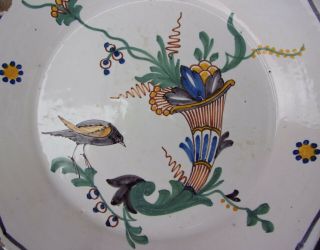 Tin Glazed Delftware Dish - Hand Painted Cornucopia,  Flower & Bird 18th Century 2
