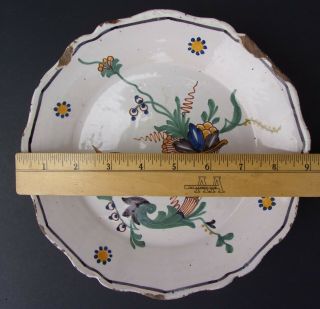 Tin Glazed Delftware Dish - Hand Painted Cornucopia,  Flower & Bird 18th Century 3