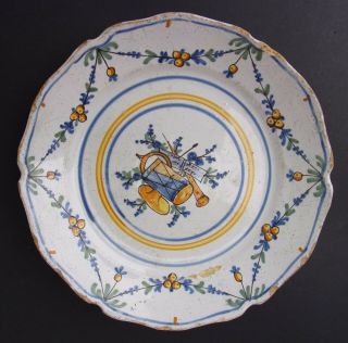 Tin Glazed Delftware Dish - Hand Painted With Music,  Drum,  Horn,  18th Century