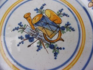 Tin Glazed Delftware Dish - Hand Painted with Music,  Drum,  Horn,  18th Century 2
