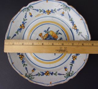 Tin Glazed Delftware Dish - Hand Painted with Music,  Drum,  Horn,  18th Century 3