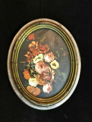 Vintage Italian Oval Victorian Floralpicture O.  F.  M.  Trademark Made In Italy Rare