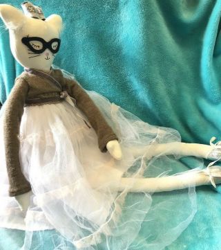 RARE Pottery Barn Kids DESIGNER DOLL SOPHIE Kitty Cat Ballerina White Plush Doll 3
