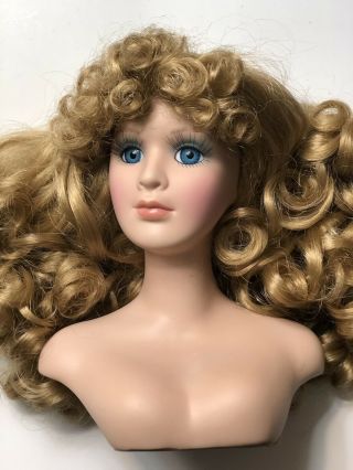 Vintage Large Bisque Porcelain Doll Head Bust Hair Eyeslashes 6 1/4” Tall
