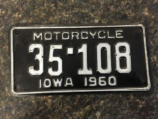 1960 Iowa Motorcycle License Plate Vintage Mancave Antique Old Bike Tag Yom