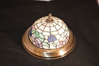 Tiffany Style 2 Light Semi Flush Mount Antique Brass Light Fixture