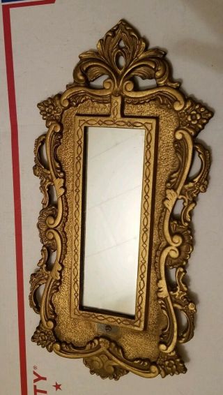 Small Regal Vintage Gold Gilt Rococo Baroque Style Wall Mirror Cast Aluminum