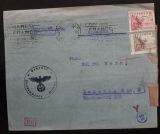 Rare 1942 Spain Censor Cover Ties 2 Stamps Canc Madrid W Franco Slogans