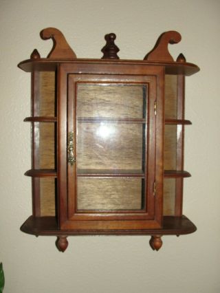 Vintage Wood Glass Door Table Top/wall Hanging Display Curio Cabinet 3 Shelf 17 "