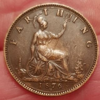 Scarce 1876 H Victoria Farthing (fa72) Good Detail Rare Thus Spink 3958