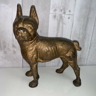 Rare Left Facing Hubley Cast Iron Boston Terrier Dog Door Stop Doorstop Antique
