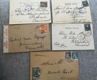 5 Old Rare Portuguese Colonial Mozambique Covers To Transvaal South Africa