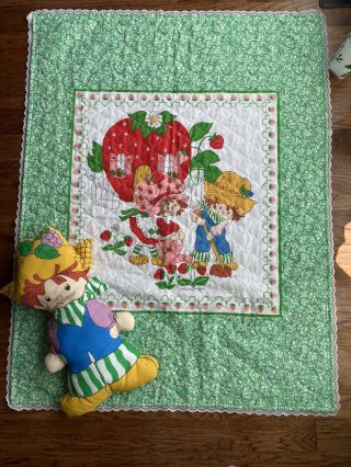 Vintage Strawberry Shortcake Huckleberry Pie Baby Quilt Infant Blanket,  Pillow