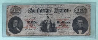 Hand Signed Civil War Era 1861 Confederate $10 Ten Dollar Rare T - 26
