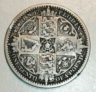 Rare 1849 Britain Godless Silver Florin Two Shillings Queen Victoria