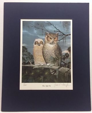 Very Rare Signed Limited Edition Jules E.  Scheffer Owls Prints American Artist