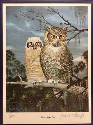 Very Rare Signed Limited Edition Jules E.  Scheffer Owls Prints American Artist 2