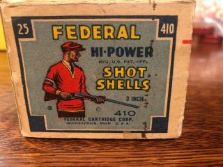 Vintage Federal Hi Power 410 Shotgun Shell Shot Shells Box Empty - Rare