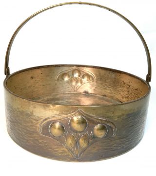 Antique Wmf Art Nouveau Jugendstil Hammered Repousse Brass Handled Basket Bowl