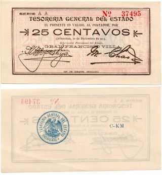 Mexico Revolution 25 Centavos (chihuahua) 1913,  Pick S551,  Xf Rare