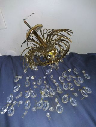Antique Vintage Brass & Crystals Chandelier Ceiling Hang Light Parts