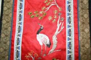 Small Vintage Chinese Embroidered Crane Silk Panel. 2