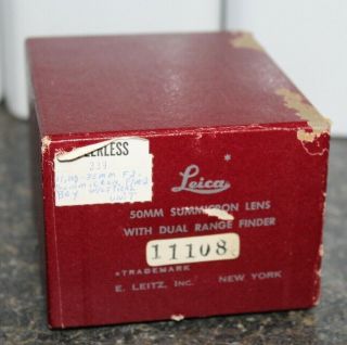 Very Rare Vintage Leica Red Box Leitz York 50mm Summicron Lens With Eyes