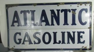 Vintage Porcelain Atlantic Gasoline Sign Rare Blue & White