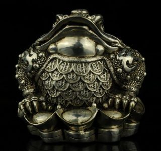 China Tibet Old Copper Plating Silver Casting Toad And Sycee Collect Statue F02