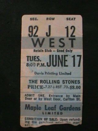 Very Rare Vintage Concert Ticket Rolling Stones 17june1975 Maple Leaf Garden Rp