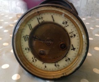Antique French Clock Movement Frame Straps Dial Bevelled Glass Bezel Back Door