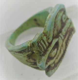 Circa 500bce Ancient Egyptian Glazed Faience Finger Ring With Eye Of Horus
