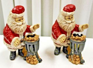 Vintage Santa Claus Candle Holders / Warming By The Fire / Rare Ceramic