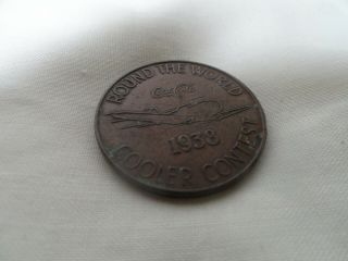 Rare 1938 Coca Cola Cooler Contest With Airplane,  Token,  Has Writing On Back