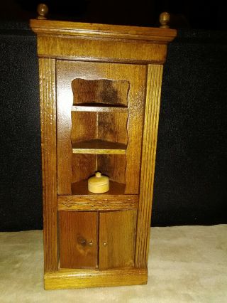 Vintage Dollhouse Miniatures Wood Walnut Book Shelf W/ Wood Bowl