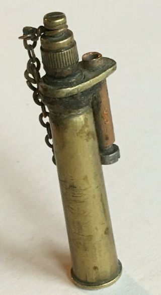 Antique Brass Ww2 British Bullet Shell Trench Art Cigarette Lighter 1938 40s 30s