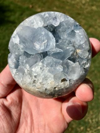 Blue Celestite Geode Sphere 1.  5 Lb (682g),  2.  9 " Natural Crystals Rare Unpolished