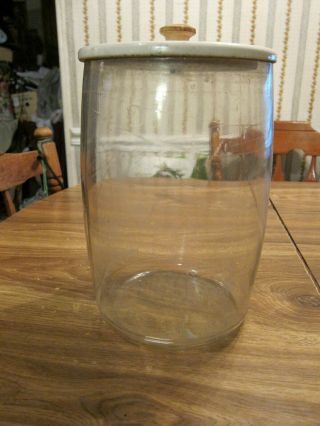 Antique Vintage Edison Glass Primary Battery Jar W/ Porcelain Stoneware Lid