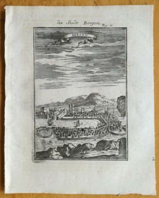Mallet: Engraving View Of Bergen Norway - 1718 (ns)