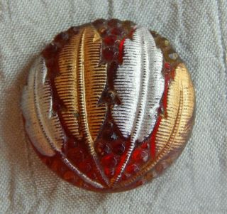 Victorian Antique Glass Button Feathers Amberina Color (red Yellow) 334 - A