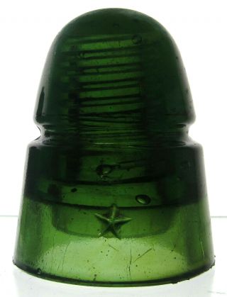 Cd 145 Yellow Green Star Antique Glass Telegraph Insulator Beehive