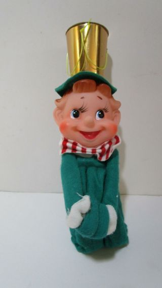 Vintage Rare Large Knee Hugger Christmas Elf In Bow Tie And Top Hat Green