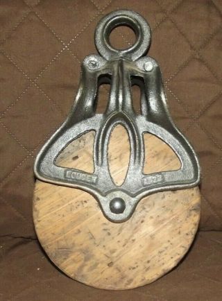 Rare Old Antique Louden 23 Trolley Center Drop Pulley 6 Inch Wood Wheel 10 Tall