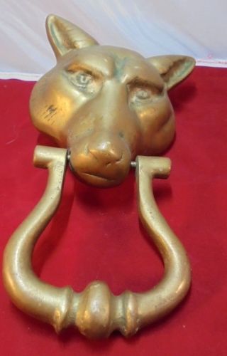 Vintage Large Solid Brass Wolf ' s Head Door Knocker 2